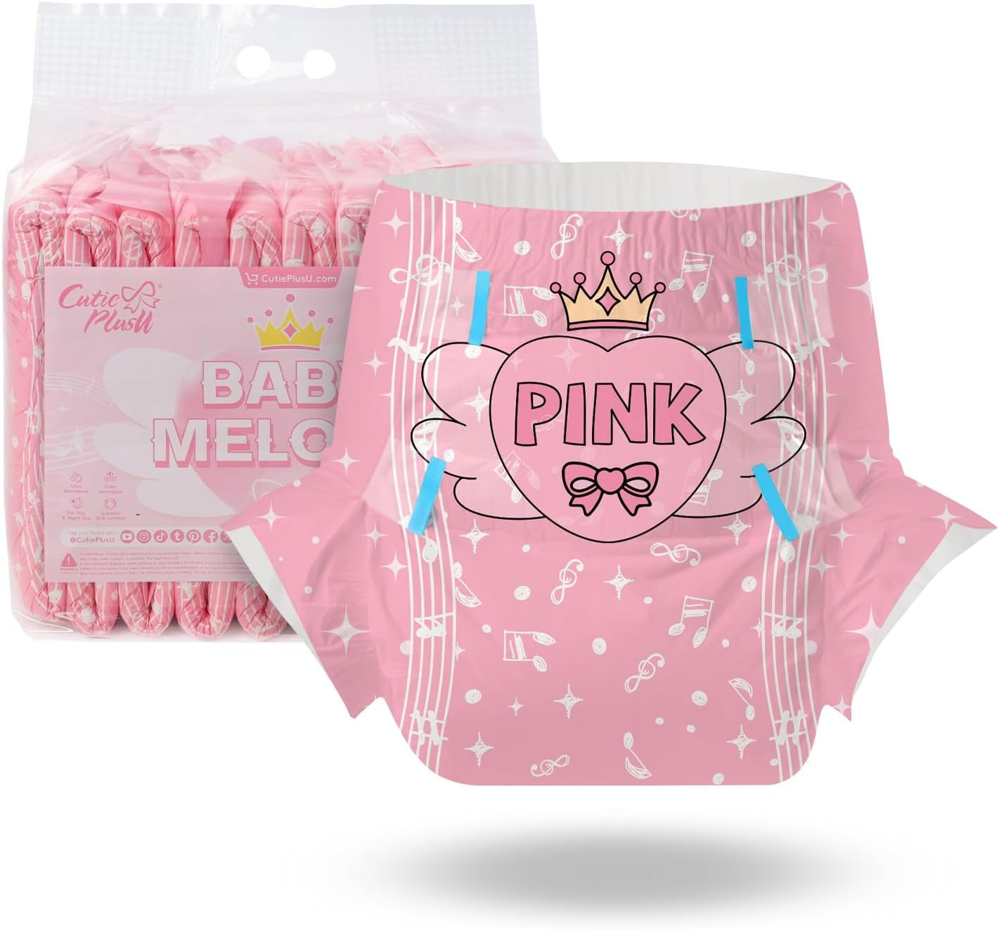 CutiePlusU luiers voor volwassenen, 10 stuks, wegwerpluiers voor dames en heren, maximaal absorptievermogen 's nachts - I Love Summer (middelgrote maat 71-96 cm)