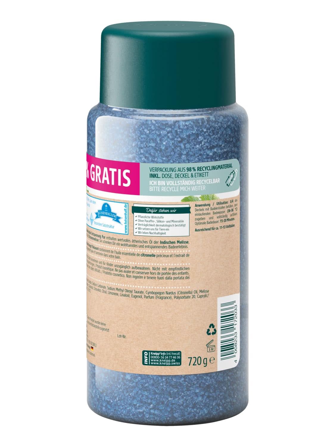 Kneipp-badkristallen Pure ontspanning - speciale maat - met natuurlijk Luisenhall-zout, diepzout en Indiase citroenmelisse etherische olie en citroenmelisse-extract Limited Edition 720G Naty Shop Douche en bad