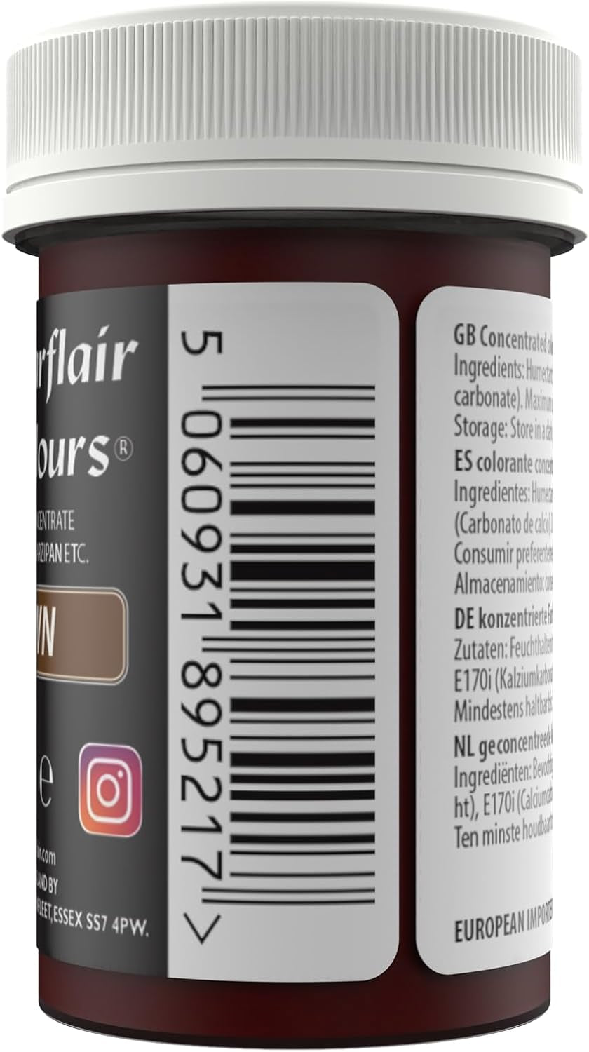 Sugarflair bruine kleurstofpasta, hooggeconcentreerde pastelkleurstof voor botercrème, fondant, royal icing, taartdecoraties en meer! Levendige voedselkleuring! - 25 gram