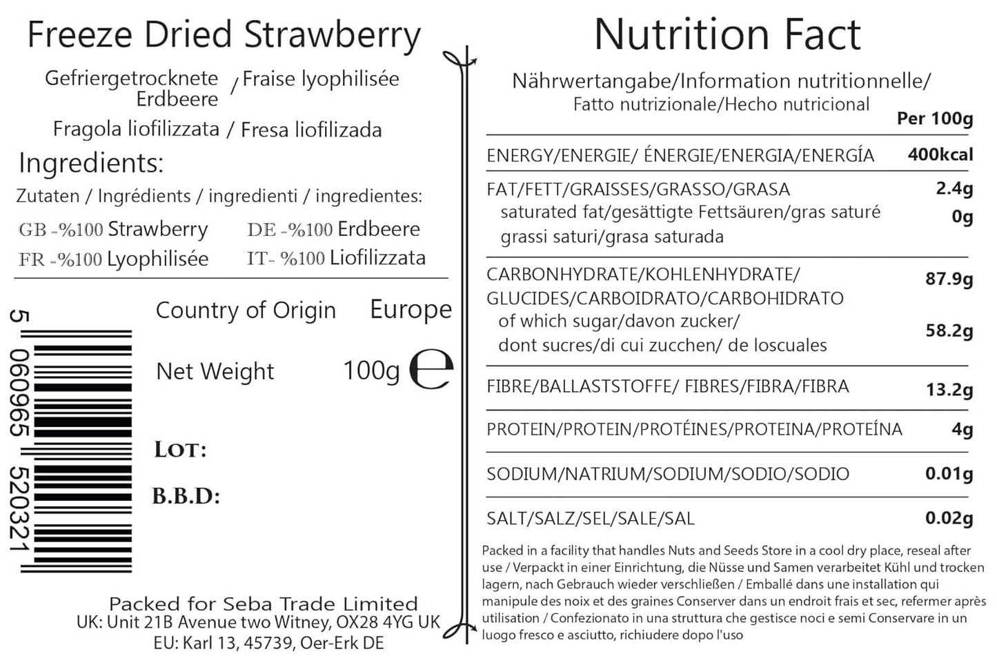 Seba Garden Premium, heerlijke gedroogde mediterrane aardbeien, non-GMO en vegan Gedroogde producten Naty Shop