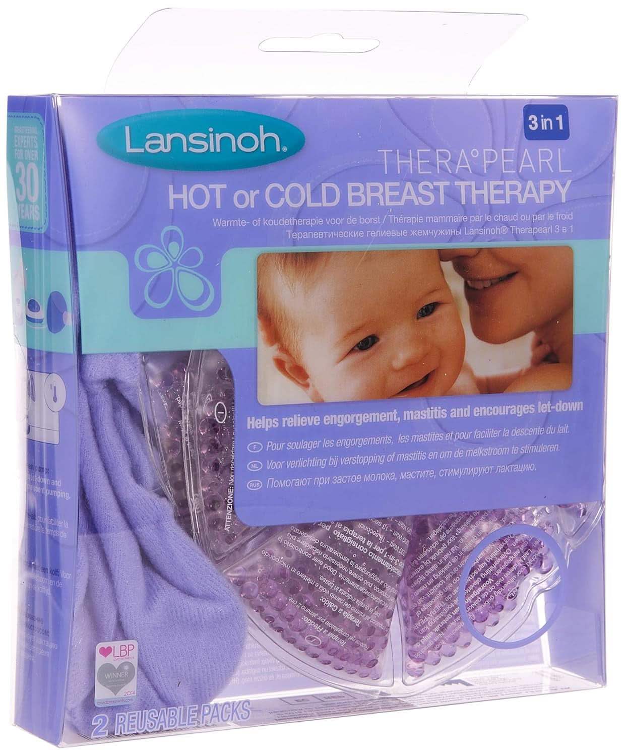 Lansinoh Therapearl 3-in-1 borsttherapie voor moeders die borstvoeding geven, warmte- en koudetherapie, helpt bij het verlichten van stuwing, mastitis en verstopte kanalen, herbruikbare voeding en accessoires voor borstvoeding Bebe Naty Shop