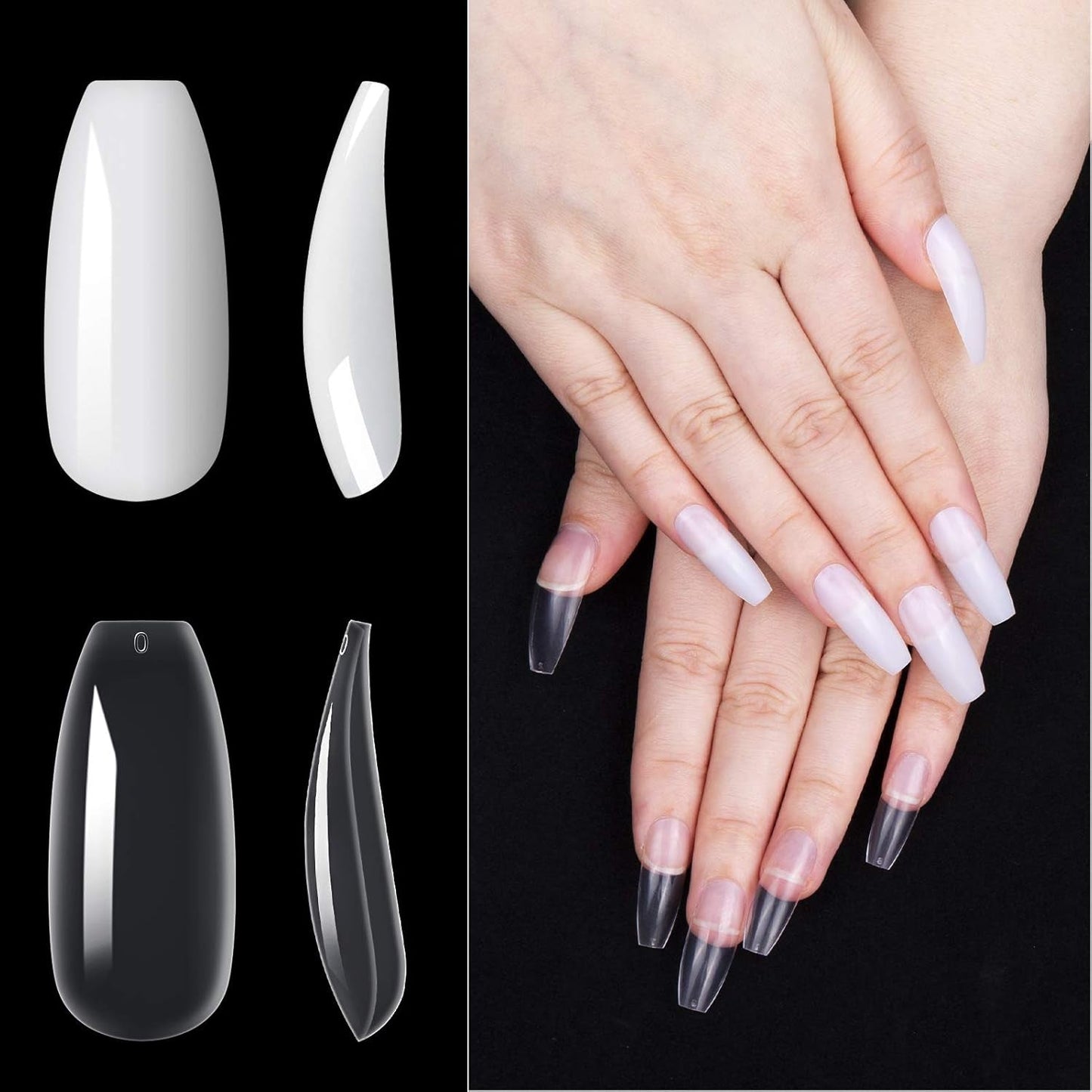 200 stuks valse nageltips 10 maten acryl kunstnagels met nagelriemschuiver en doorzichtige doos voor vrouwen en meisjes (natuurlijk en transparant)