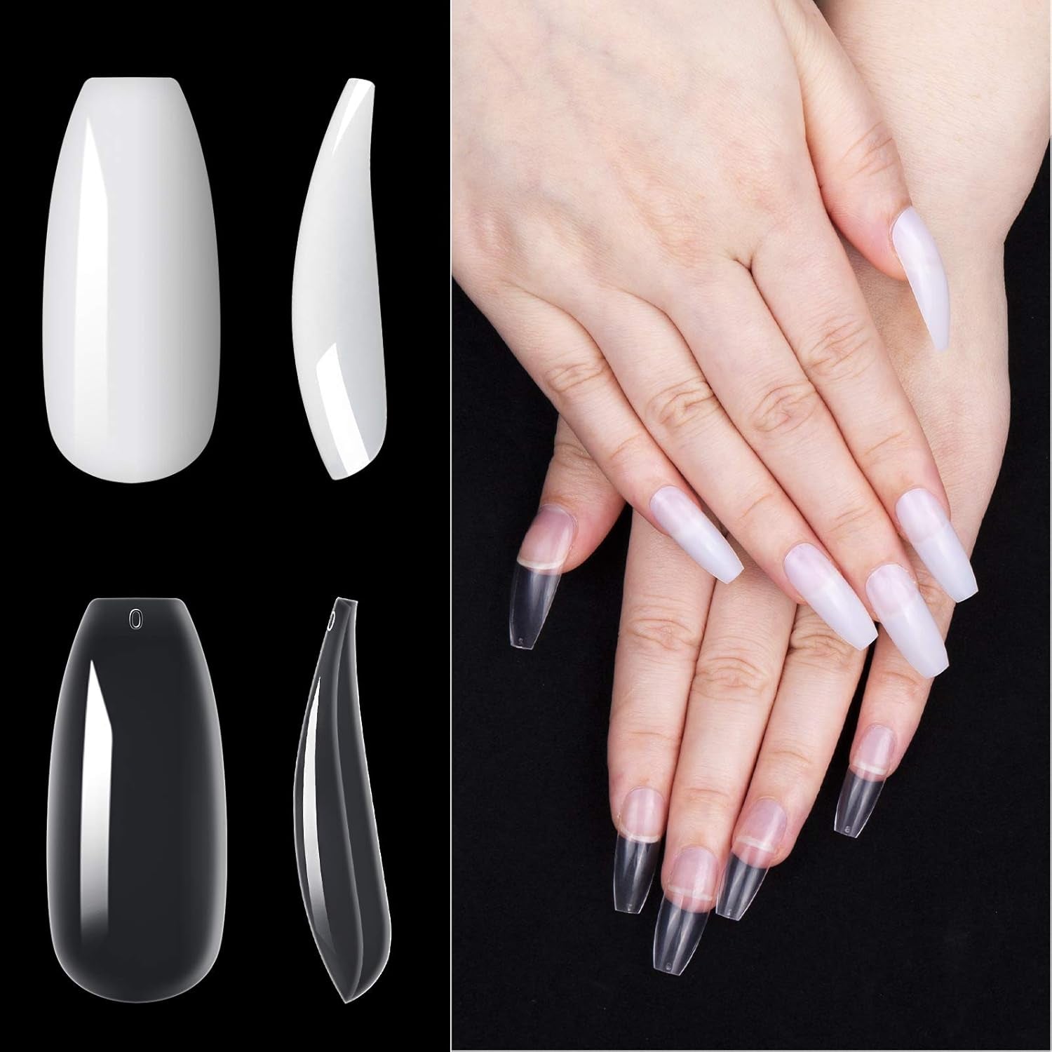 200 stuks valse nageltips 10 maten acryl kunstnagels met nagelriemschuiver en doorzichtige doos voor vrouwen en meisjes (natuurlijk en transparant)