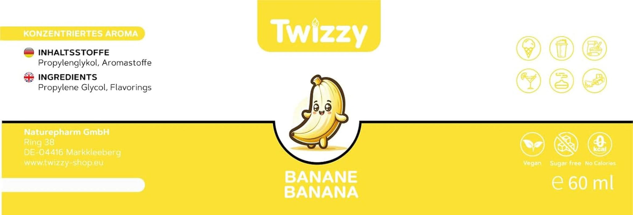 Twizzy Banana food smaak - 60 ml - Intense smaak - Ideaal voor het bakken van Aroma's Naty Shop