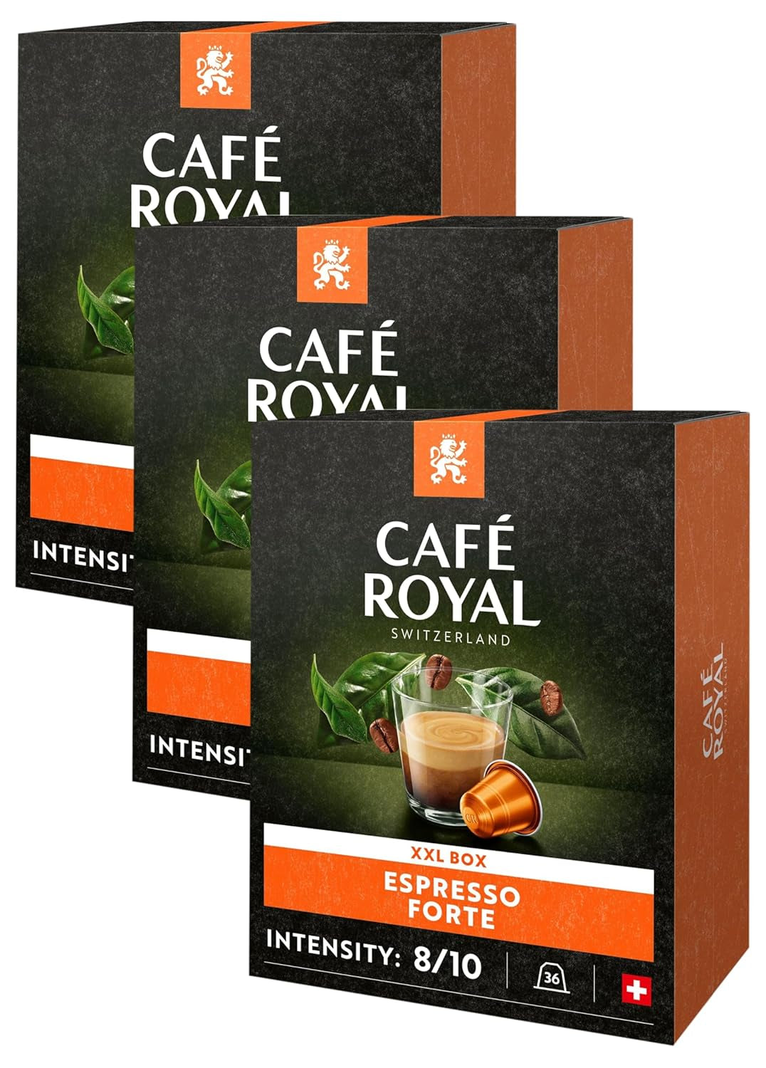 Espresso Forte 36 Kapseln für Nespresso Kaffee Maschine - 8/10 Intensiteit - UTZ-gecertificeerde Kaffeekapseln uit Aluminium (Verpakking met 3)