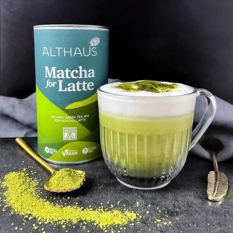 Matcha voor latte Groene theemelange met rietsuiker, 400 g, veganistisch, voor 20 porties