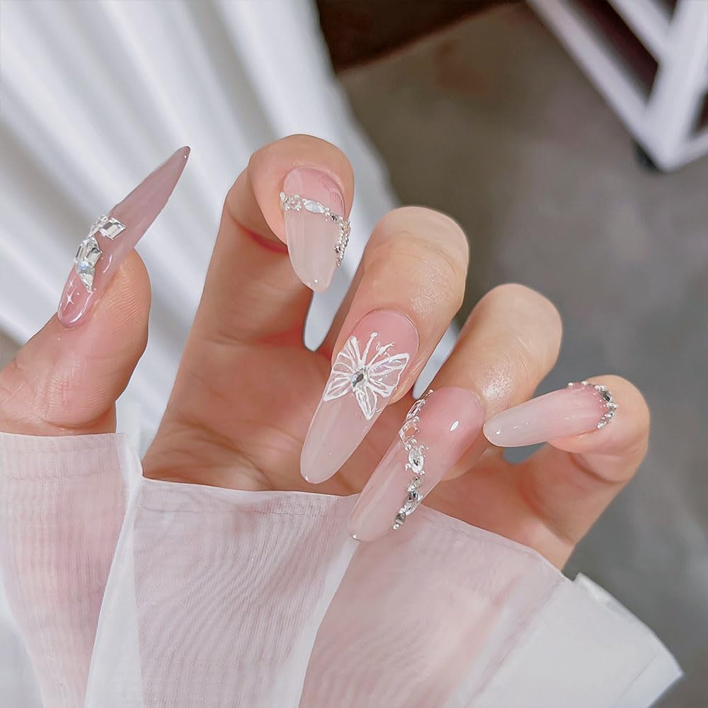 Aurora Muschel Schmetterling Nagelsticker Weiß Schmetterlinge Nagelsticker Gelee Relief Butterfly Nagelaufkleber Y2K Vlinders Nagelsticker Nägel Nageldesign Nagel Zubehör Nail Art Stickers Nailart