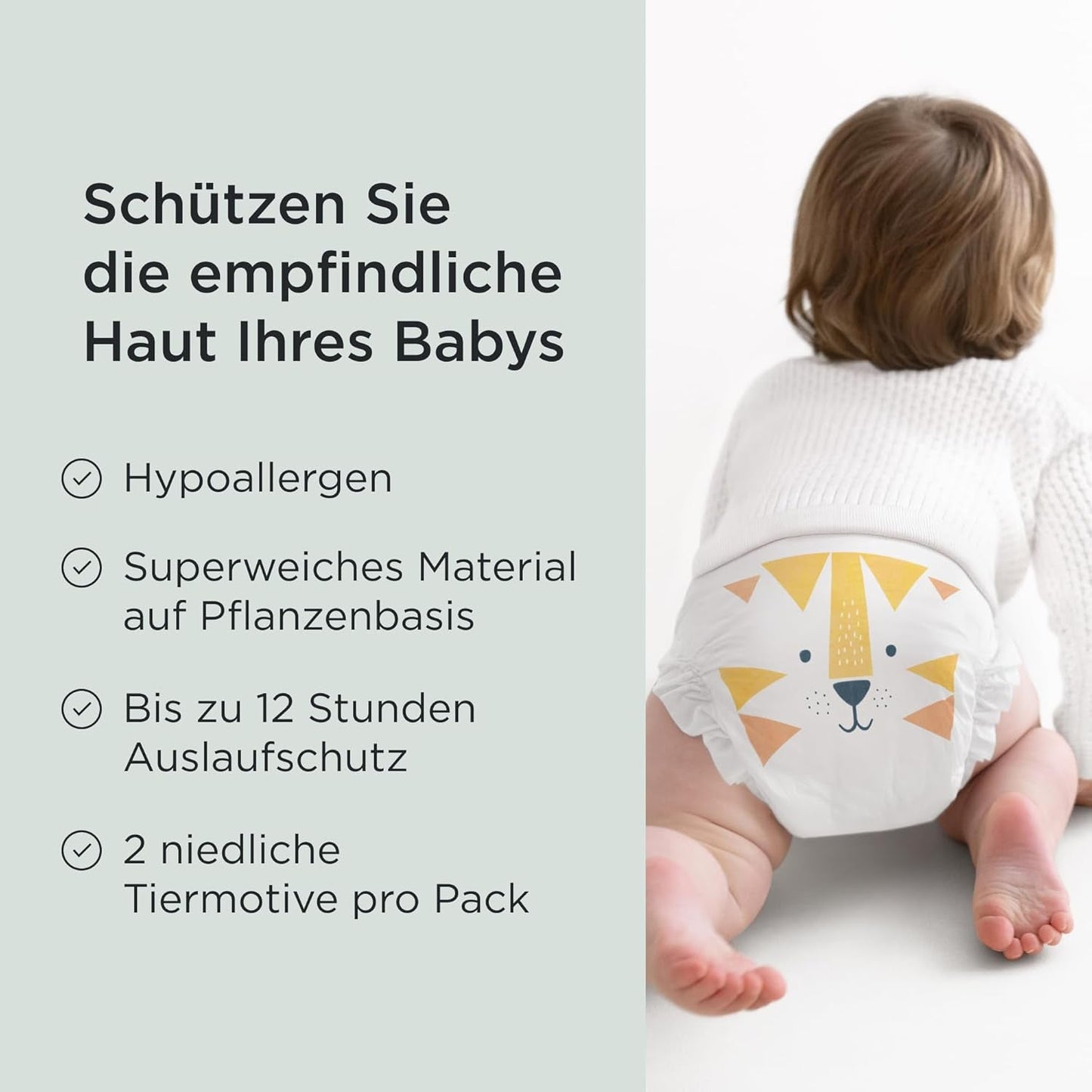 Kit & Kin Premium luiers, maat 4 (9-14 kg), 128 stuks, plantaardig en hypoallergeen, betrouwbare lekbescherming, veganistisch en dierproefvrij
