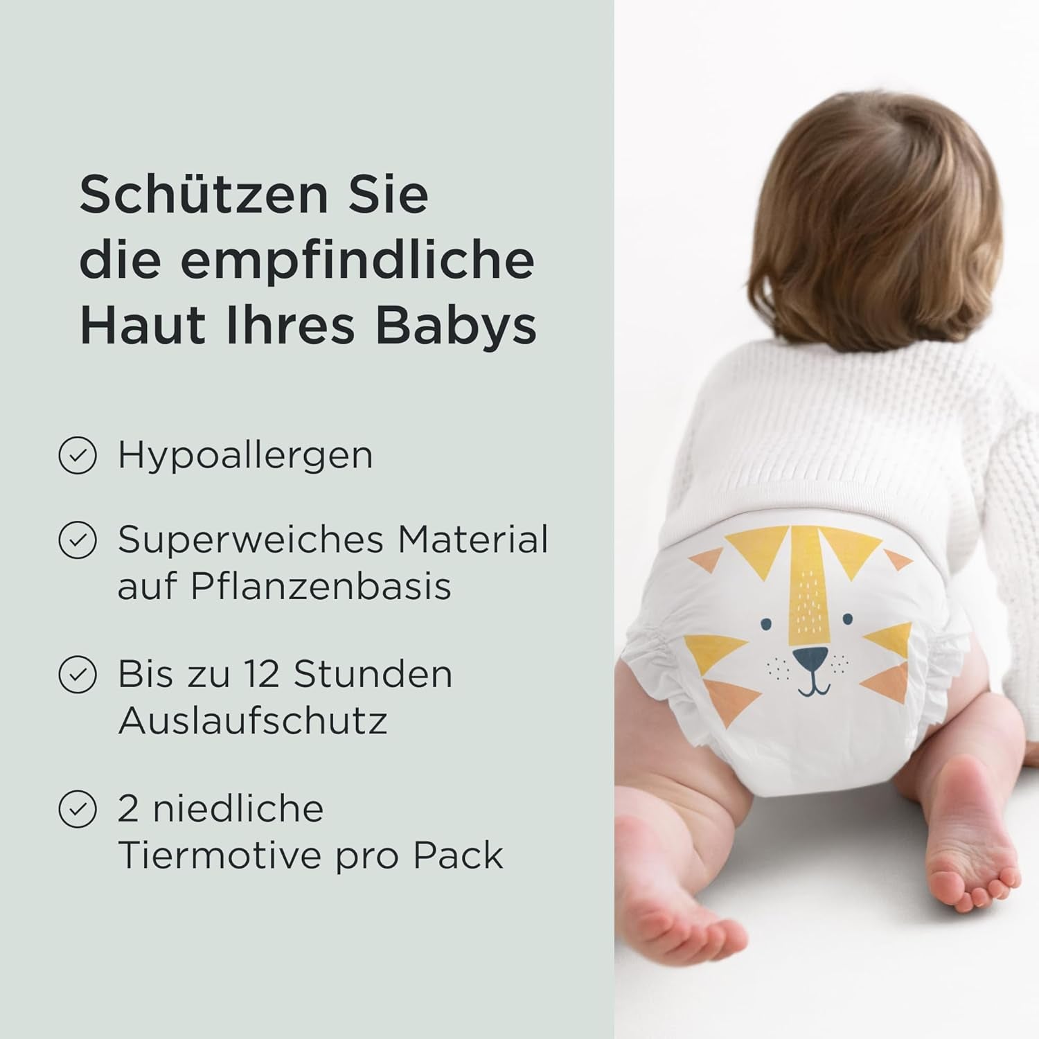 Kit & Kin Premium luiers, maat 4 (9-14 kg), 128 stuks, plantaardig en hypoallergeen, betrouwbare lekbescherming, veganistisch en dierproefvrij