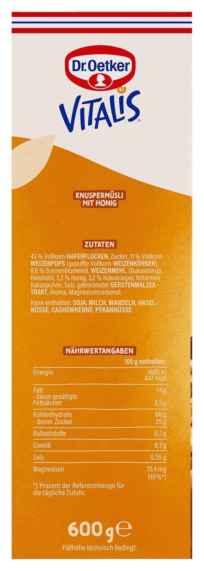 Dr. Oetker Vitalis Crunchy Honeys: Honing Crunchy Muesli voor ontbijt en snacks, 5-pack (5 x 600 g)