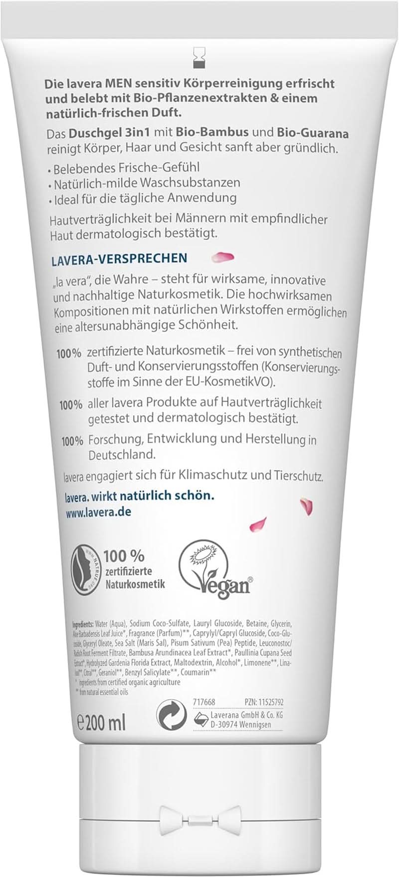 Lavera, Douchegel met biologische bamboe en guarana, 3 in 1, voor huid, haar en gezicht, 200 ml Douche en bad Naty Shop