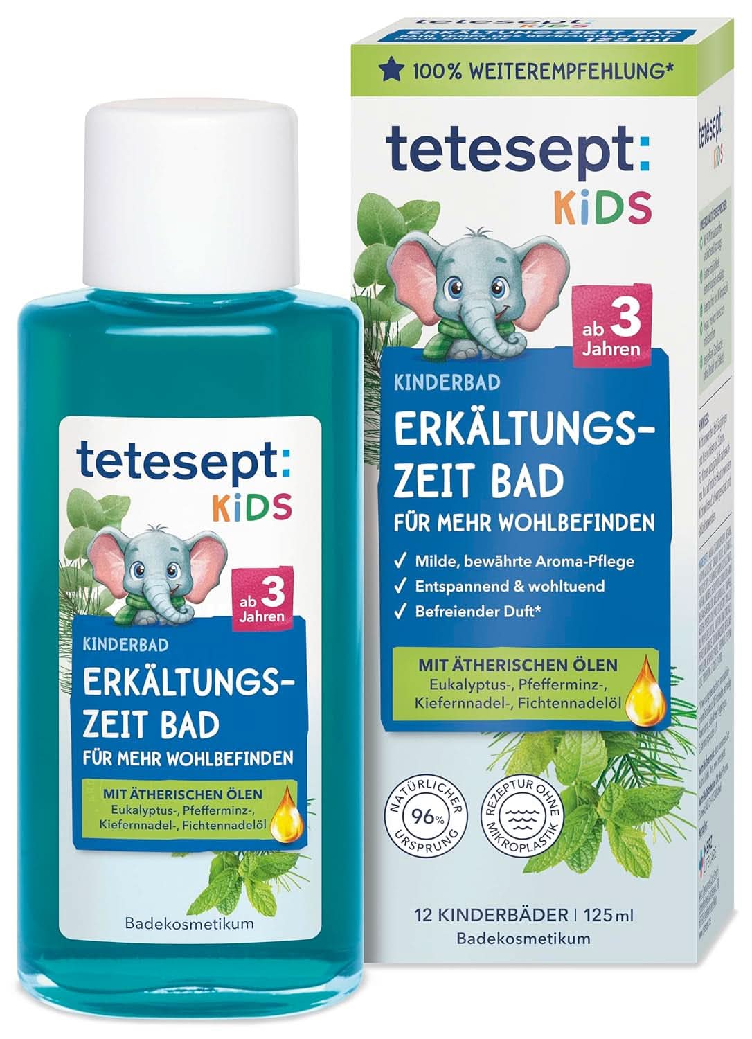Tetesept Kids Cold Time Bath - kinderbadadditief voor het koude seizoen met 4 essentiële oliën, ontspannend en verwarmend, 125 ml Naty Shop Standaardtitel