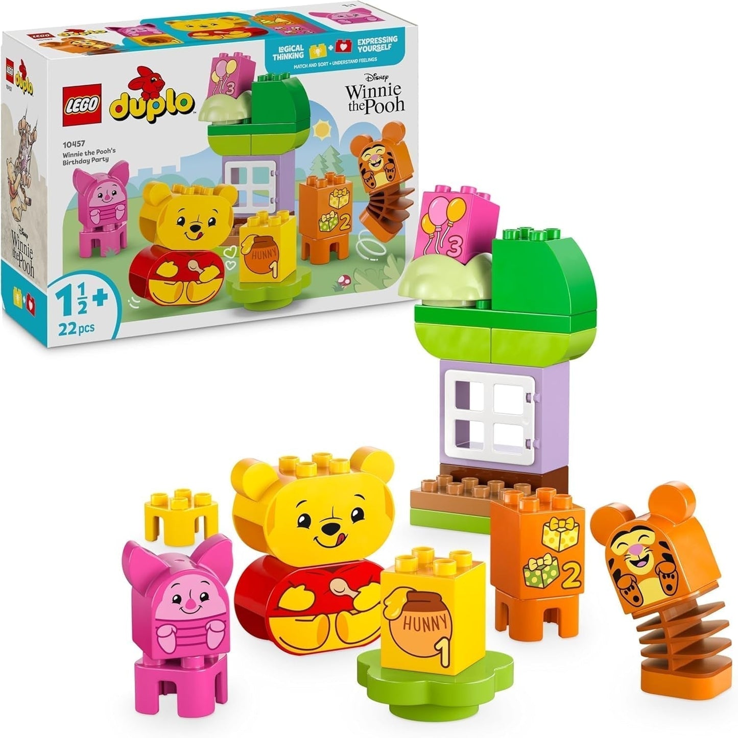 LEGO DUPLO - Disney Winnie de Poeh's verjaardagsfeestje - educatief speelgoed voor kleuters - set van 3 minifiguren, waaronder Winnie de Poeh, Teigetje en Knorretje - cadeau-idee voor jongens en meisjes vanaf 1,5 jaar 10457 Bouwsets Beuche den LEGO-Store Standaard titel
