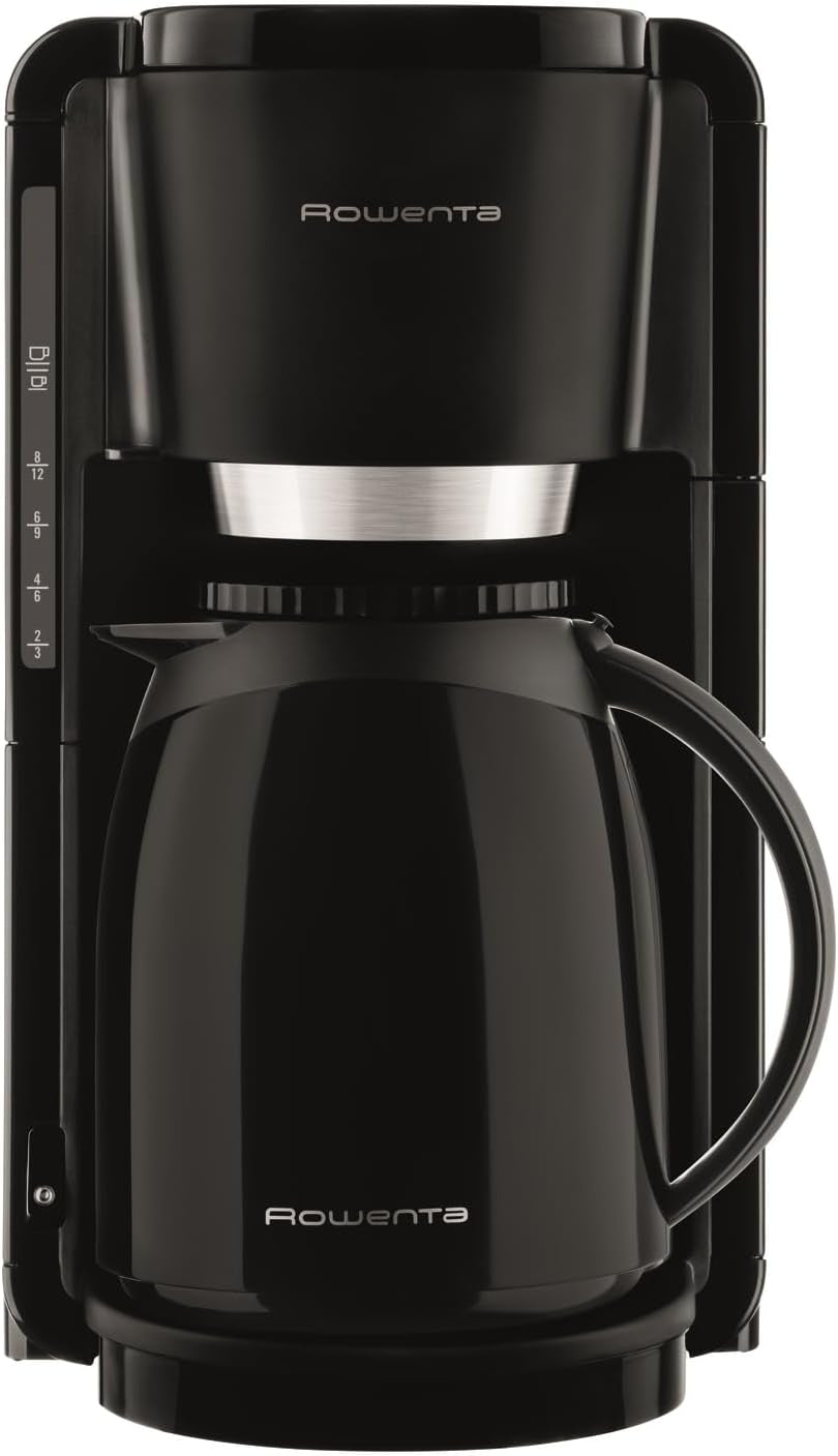 Rowenta Adagio filter-espressomachine, roestvrijstalen thermische karaf, houdt koffie tot 4 uur warm, capaciteit van 10-15 kopjes, capaciteit van 1,25 liter, verwijderbare filtermand, automatische uitschakeling, zwart, CT3818