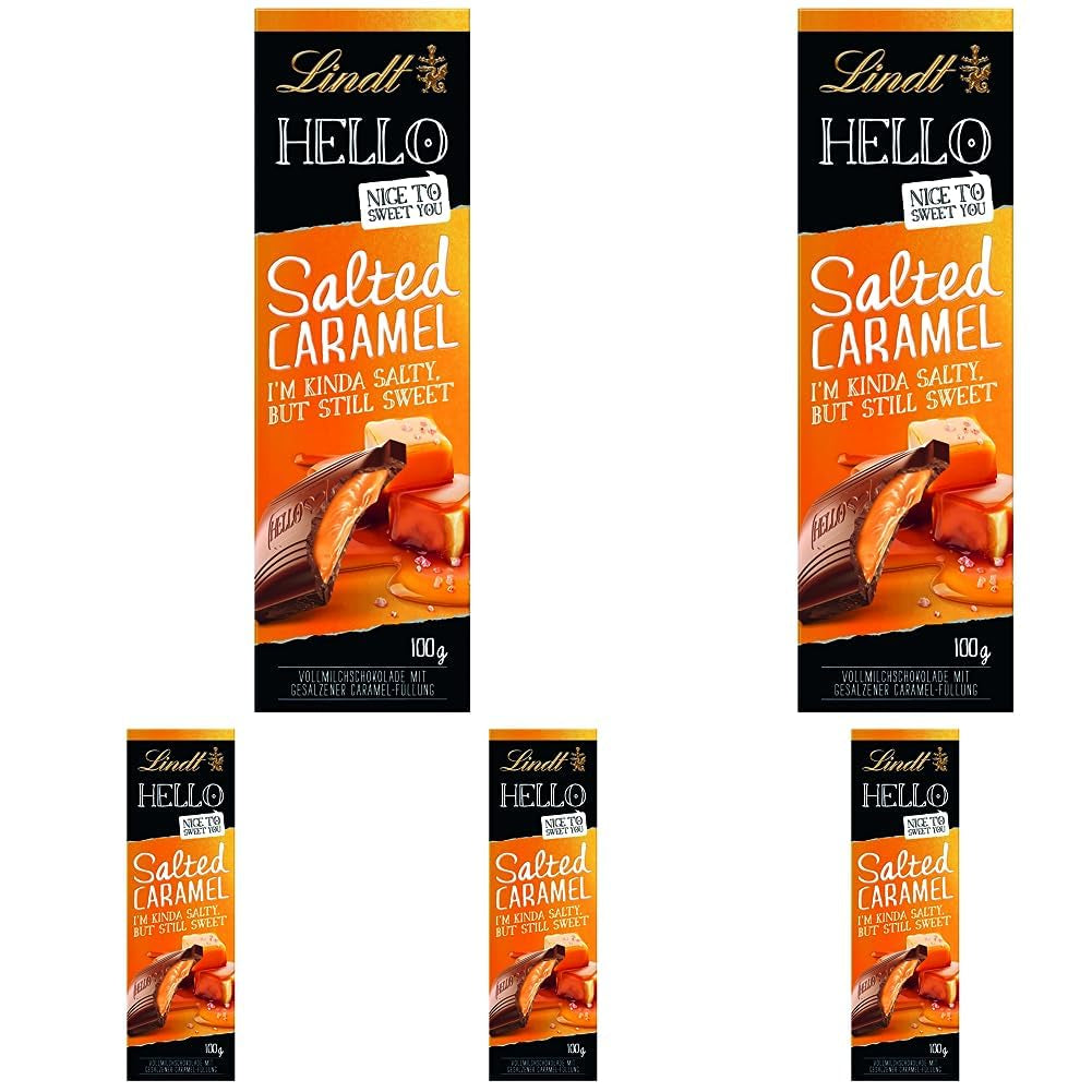 HALLO Chocolade met gezouten karamel | Reep 100g | Melkchocolade met gezouten karamelvulling | Chocoladereep | Chocoladecadeau (pak van 5)