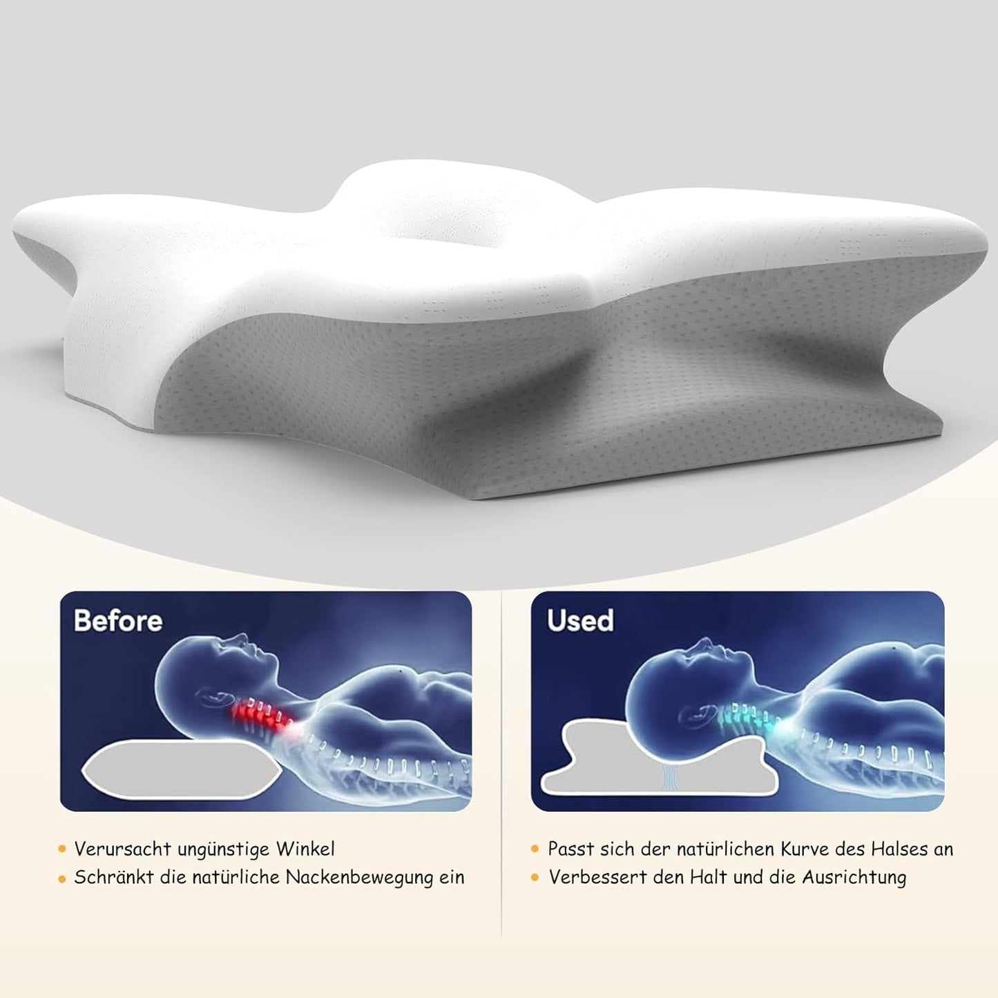 Ergonomisch cervicaal nekkussen van traagschuim met afneembare wasbare hoes voor orthopedische slaap, nekpijn en buikpijn (55X35X13 Cm) Naty Shop Cervicale orthopedische kussens