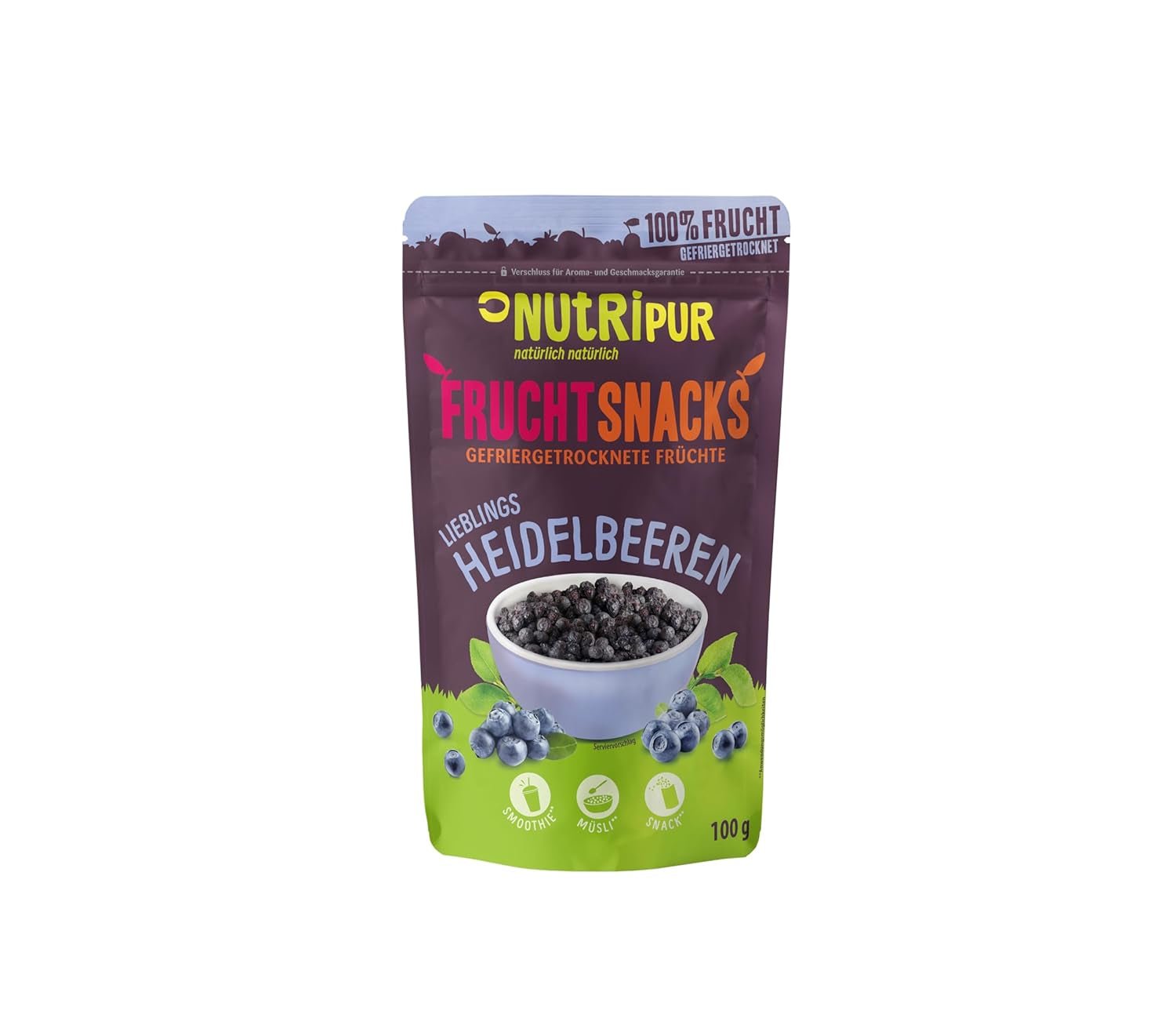 Gevriesdroogde bosbessen: 100g gedroogde gekweekte bosbessen voor smoothies, muesli, paptopping - gevriesdroogde bessen zonder toegevoegde suiker - NutriPur gevriesdroogde bosbessen Gedehydrateerde producten Naty Shop Standaard titel