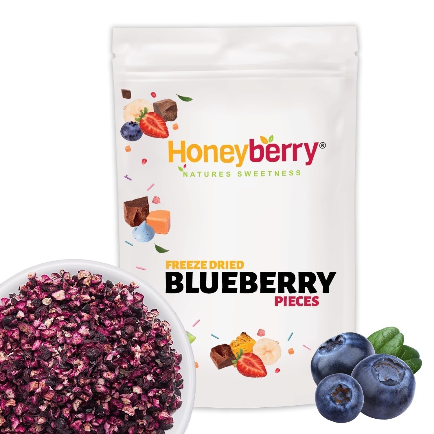 Gevriesdroogde bosbessen stukjes 100g - Gevriesdroogde bosbessen - Gevriesdroogd fruit - Gevriesdroogd gedroogd fruit - Ideaal voor het bakken, decoreren van taarten, muesli en desserts Gedroogde producten Naty Shop 100G