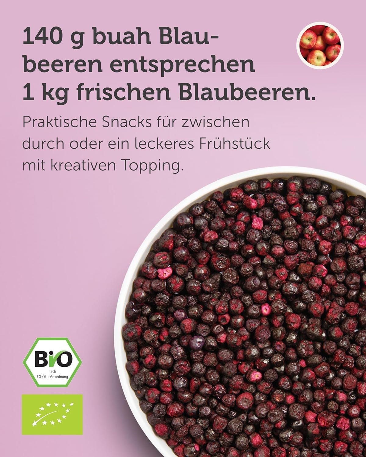 Gevriesdroogde biologische bosbessen BUAH® | Gevriesdroogde biologische bosbessen zonder toegevoegde suiker | 100% gevriesdroogd fruit (veganistisch, glutenvrij, lactosevrij) | Ideale snack (140g) Naty Shop gedehydrateerde producten