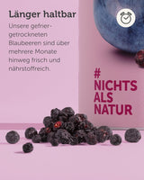Gevriesdroogde biologische bosbessen BUAH® | Gevriesdroogde biologische bosbessen zonder toegevoegde suiker | 100% gevriesdroogd fruit (veganistisch, glutenvrij, lactosevrij) | Ideale snack (140g) Naty Shop gedehydrateerde producten