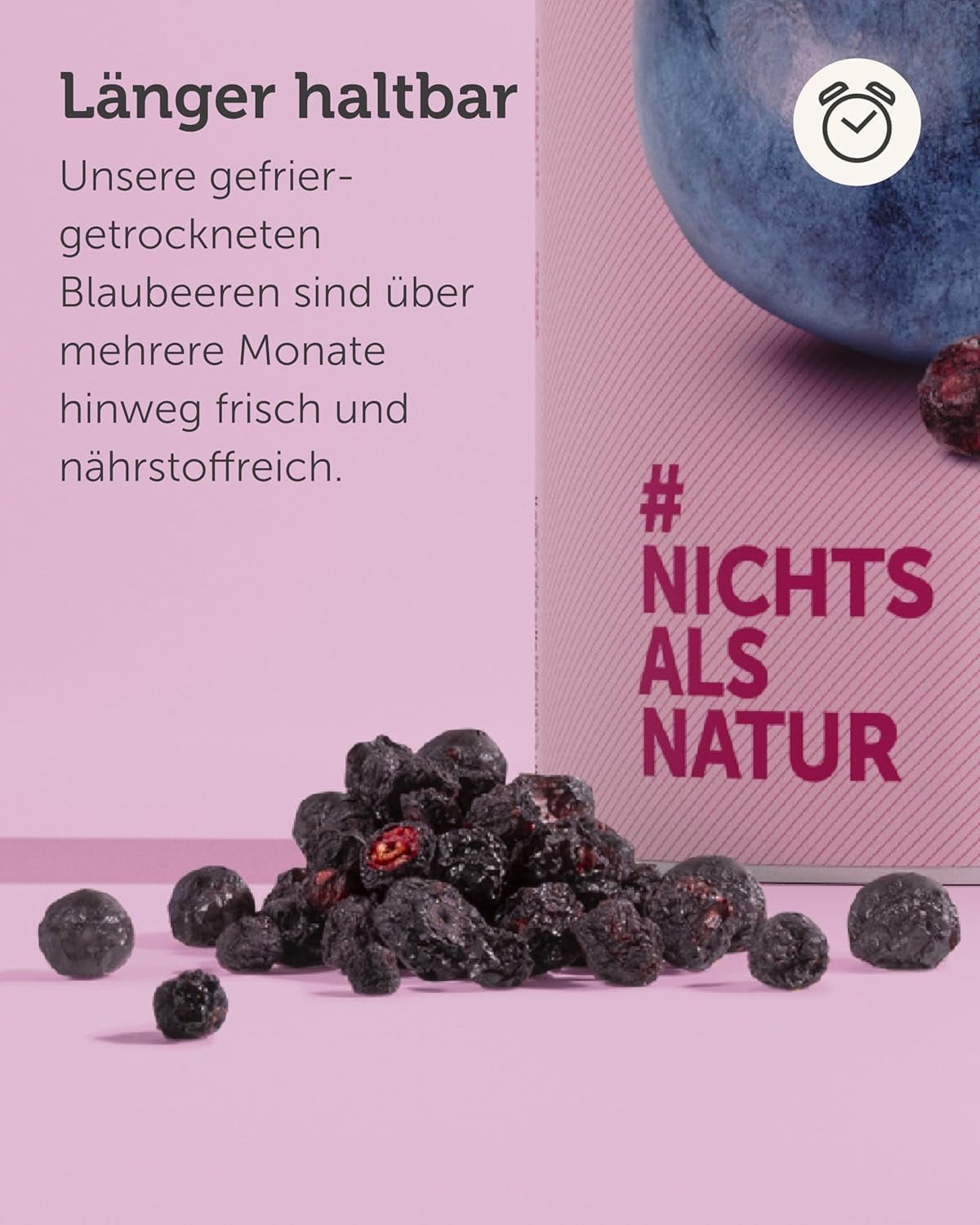 Gevriesdroogde biologische bosbessen BUAH® | Gevriesdroogde biologische bosbessen zonder toegevoegde suiker | 100% gevriesdroogd fruit (veganistisch, glutenvrij, lactosevrij) | Ideale snack (140g) Naty Shop gedehydrateerde producten
