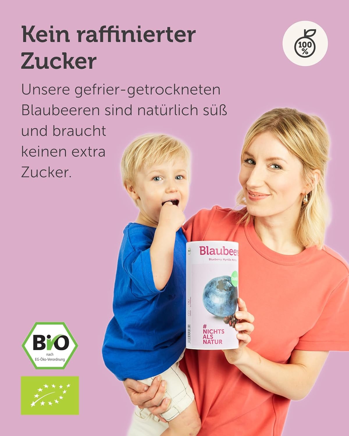 Gevriesdroogde biologische bosbessen BUAH® | Gevriesdroogde biologische bosbessen zonder toegevoegde suiker | 100% gevriesdroogd fruit (veganistisch, glutenvrij, lactosevrij) | Ideale snack (140g) Naty Shop gedehydrateerde producten