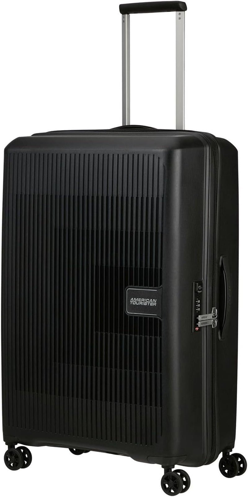 American Tourister Aerostep - Spinner L, uitbreidbare koffer, 77 cm, 101,5/109 L, oranje (feloranje) Bagage en reisuitrusting Naty Shop Zwart (zwart) L (77 cm - 101,5/109 L)