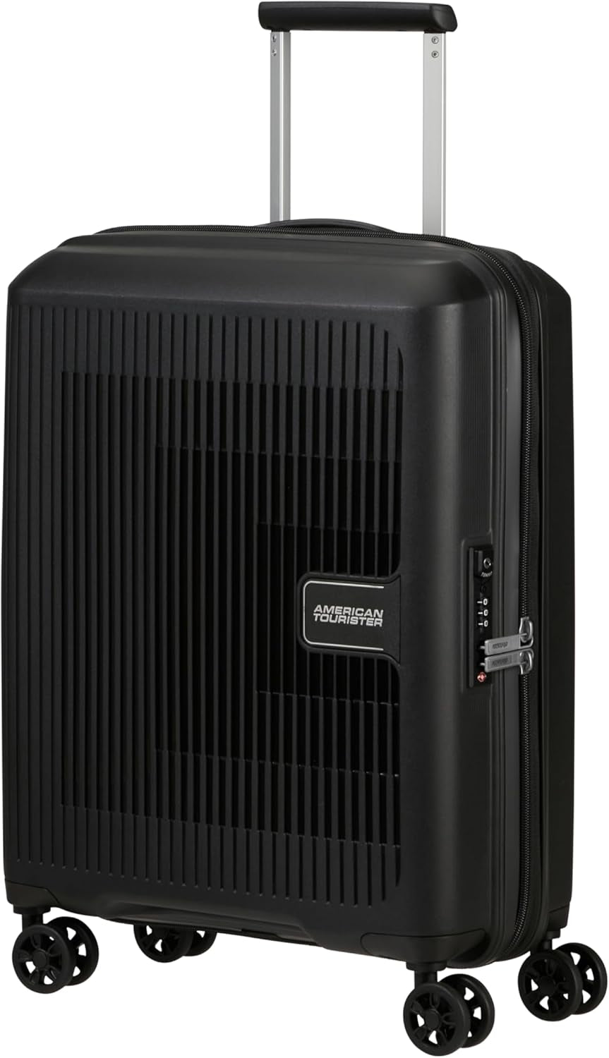 American Tourister Aerostep - Spinner L, uitbreidbare koffer, 77 cm, 101,5/109 l, oranje (feloranje) Bagage en reisuitrusting Naty Shop Zwart (zwart) S (55 cm - 36/40 L)