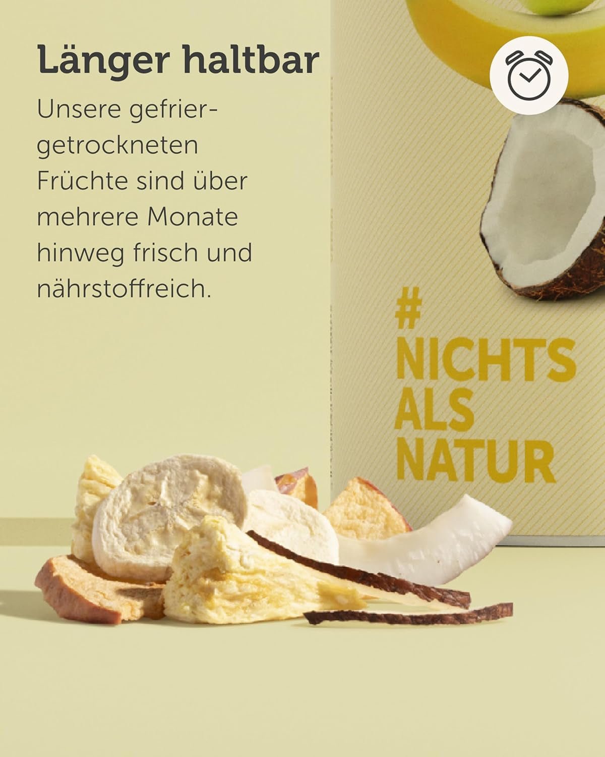 Gevriesdroogde fruitmix BUAH® | Gevriesdroogde ananas, bananen, appels en kokosnoten zonder toegevoegde suiker | 100% fruit | Veganistisch, glutenvrij, lactosevrij (192g) Naty Shop gedehydrateerde producten