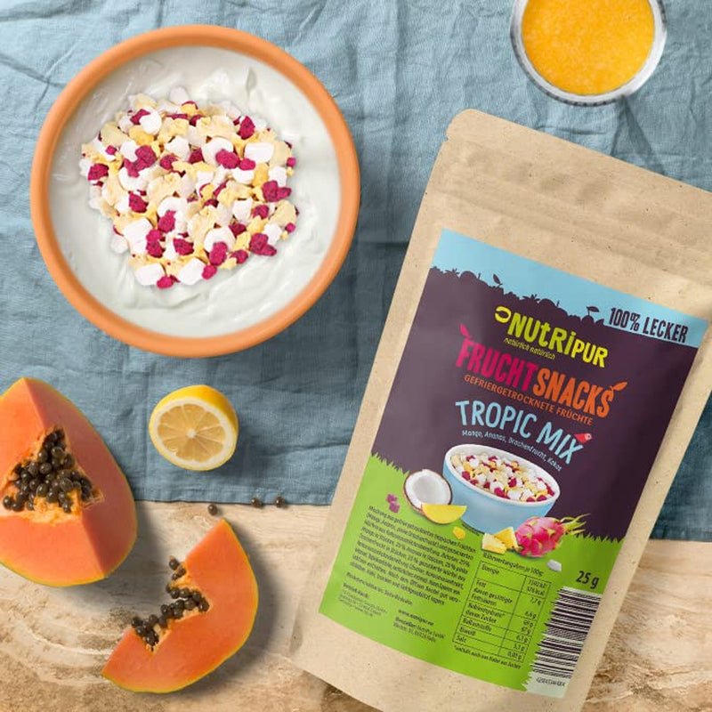 Mengsel van gevriesdroogd fruit "Tropic-Mix" 100g I Bosvruchten en gedroogd fruit I Mengsel van kokosnoot, drakenfruit, mango en ananas I NutriPur Gedroogde producten Naty Shop