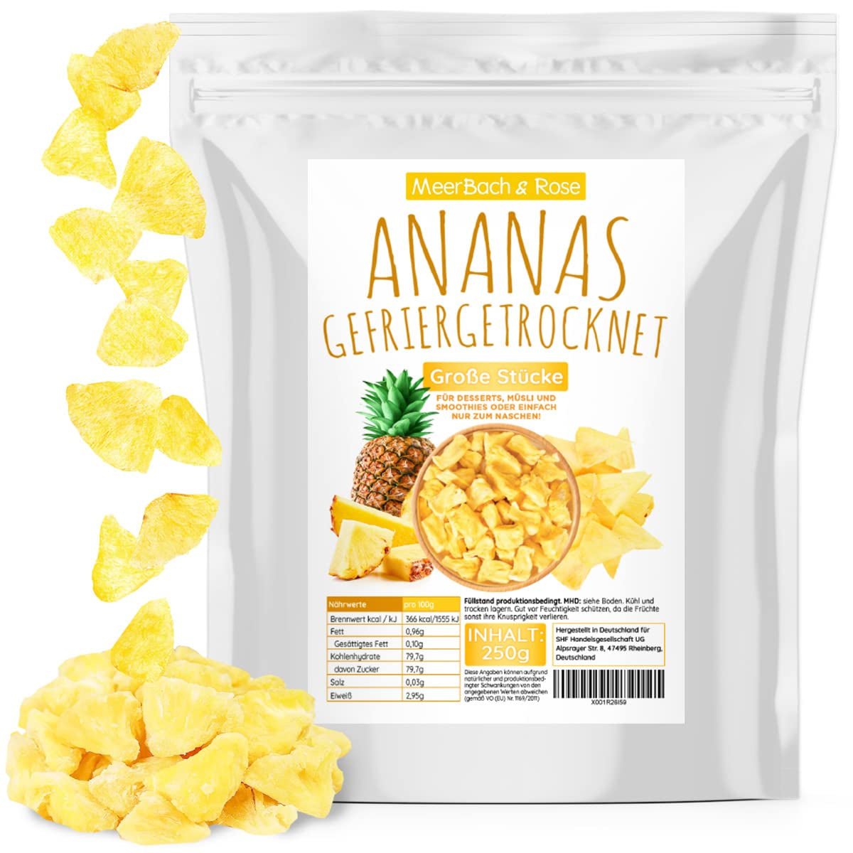 Gevriesdroogde ananas 250g, grote stukken, gevriesdroogd fruit in plakjes, ongezoete, fruitige ananasstukjes, gedroogde ananas Gedroogde producten Naty Shop Standaard titel