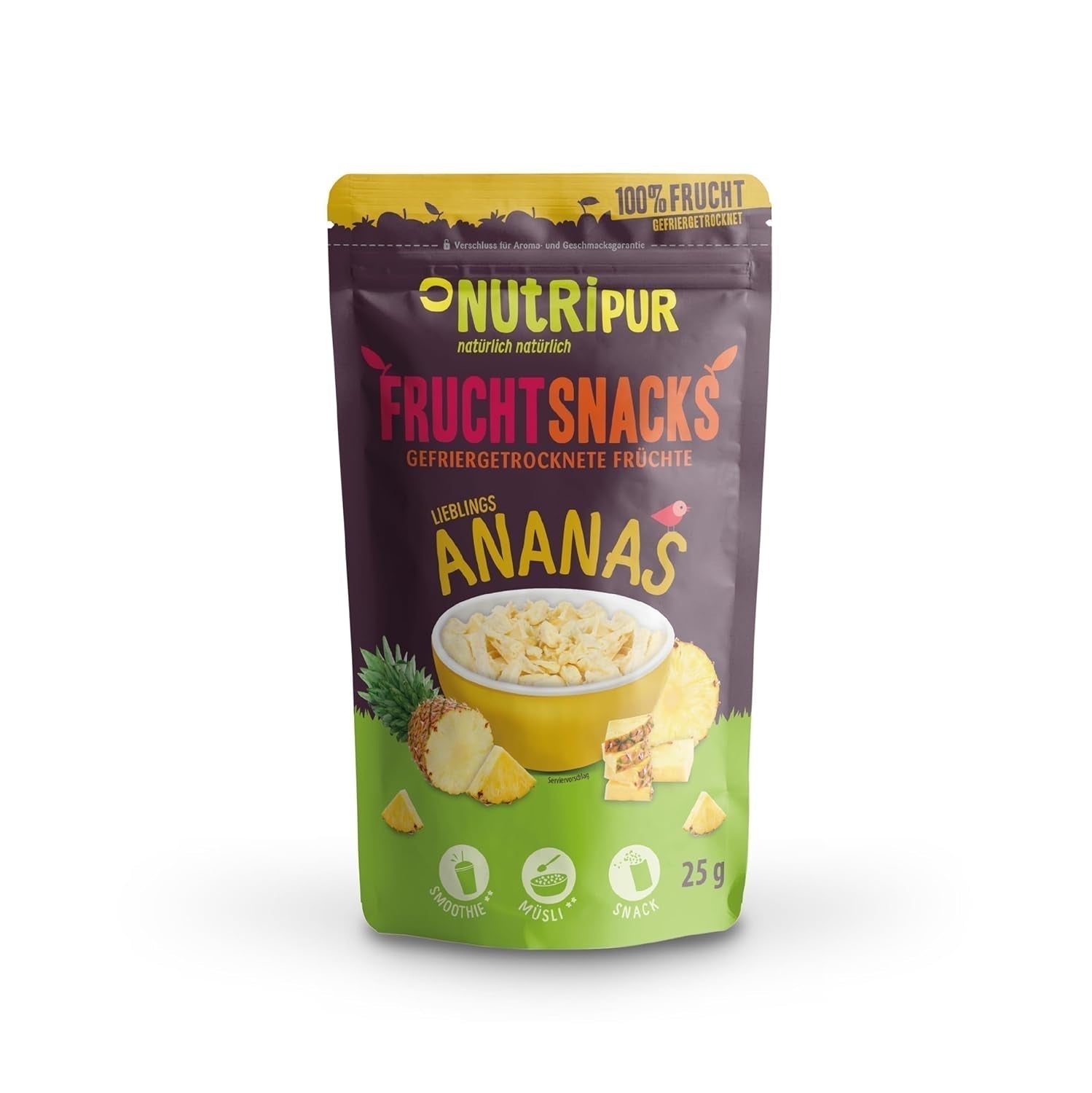 BITS gevriesdroogde ananas 100g grote stukken voor smoothie bowls, muesli, paptopping - gevriesdroogd fruit zonder toegevoegde suiker - gedroogde ananas - fruit van NutriPur Gedehydrateerde producten Naty Shop Standaard titel