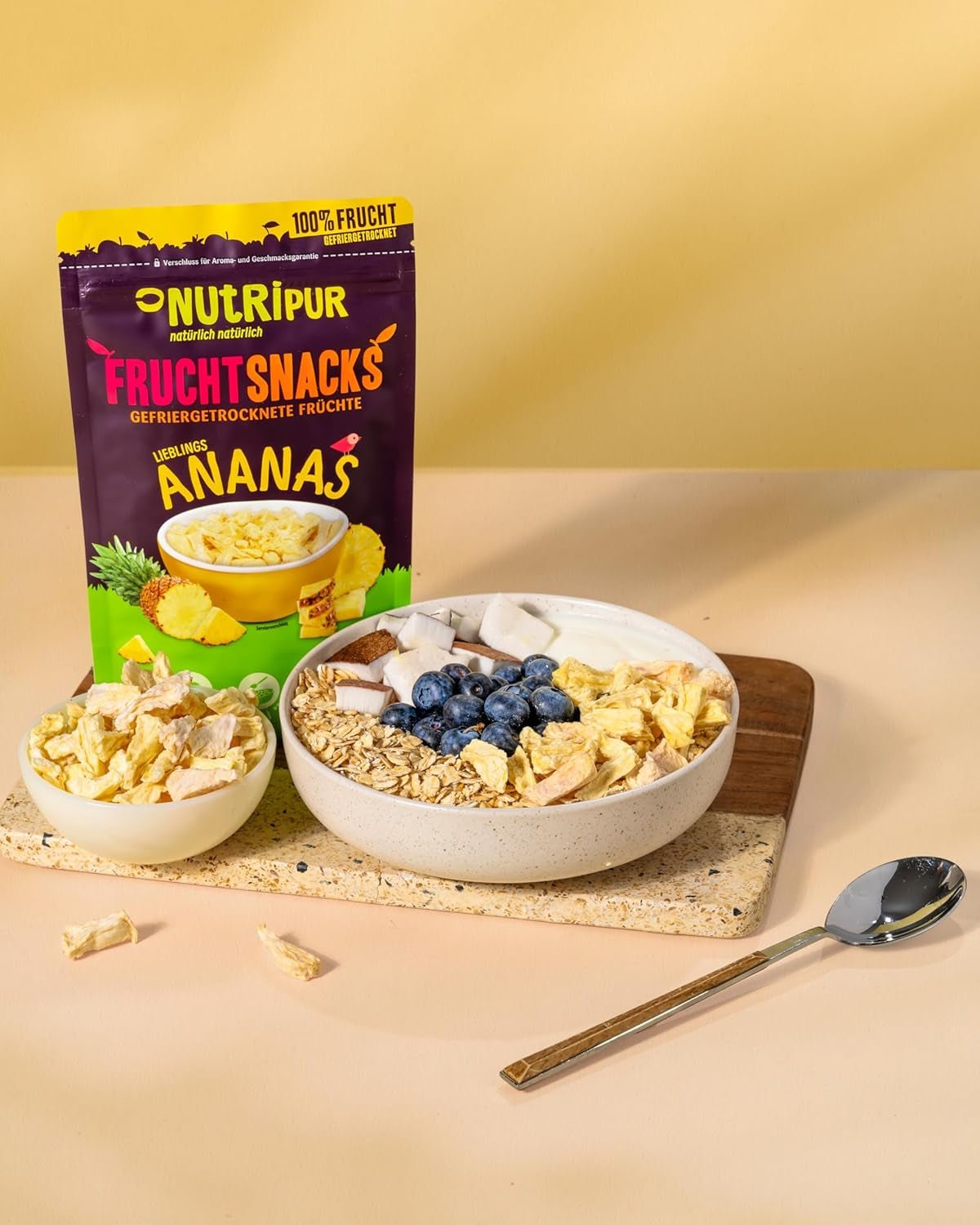 Gevriesdroogde ananas BITS 100g grote stukken voor smoothie bowls, muesli, paptopping - gevriesdroogd fruit zonder toegevoegde suiker - gedroogde ananas - fruit van NutriPur Gedroogde producten Naty Shop