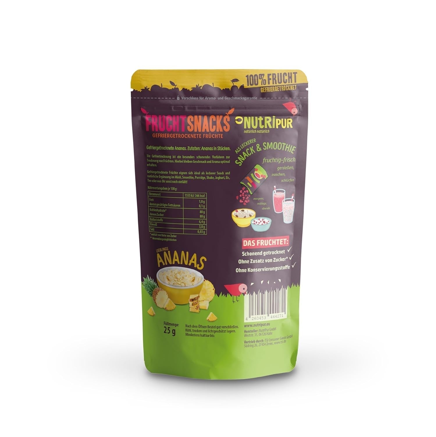 Gevriesdroogde ananas BITS 100g grote stukken voor smoothie bowls, muesli, paptopping - gevriesdroogd fruit zonder toegevoegde suiker - gedroogde ananas - fruit van NutriPur Gedroogde producten Naty Shop