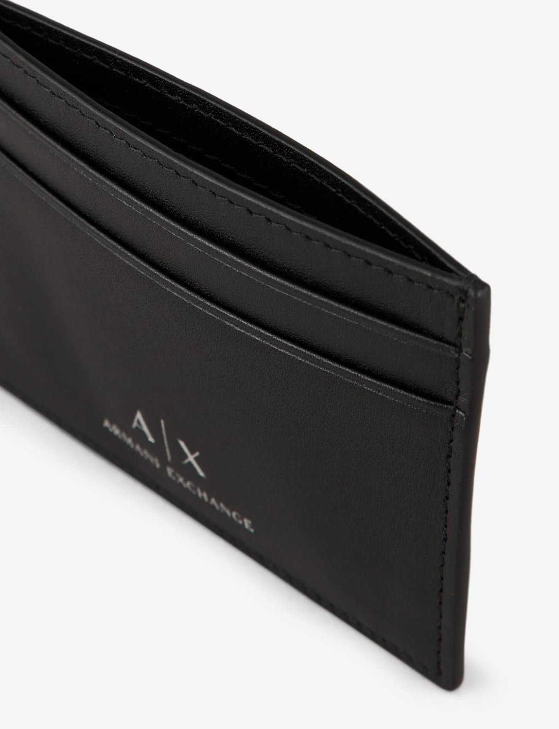 Armani Exchange herenlogo glad lederen reisaccessoire - kaarthouderhoes, zwarte herenportemonnee Naty Shop