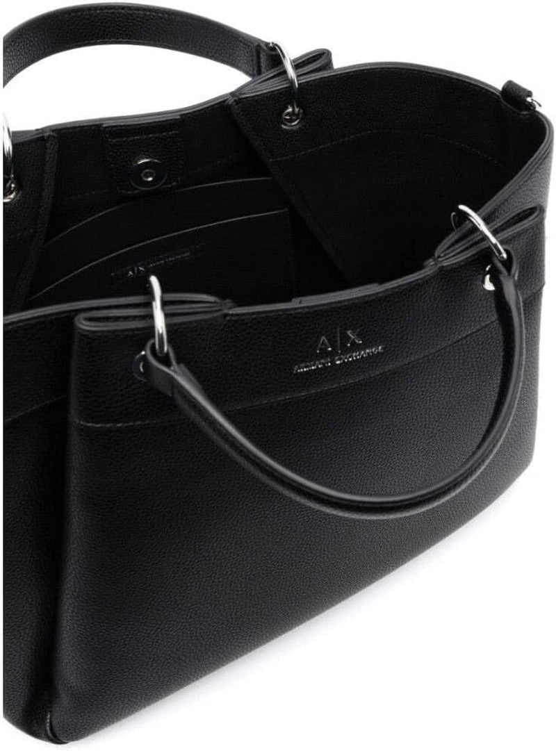 Armani Exchange Essential voor dames, Wave, zilver bedrukt logo Shopping L-tassen dames Naty Shop zwart