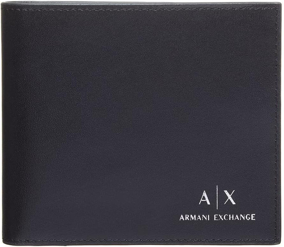 Armani Exchange Essential effen leer voor heren, 2 pezzi cadeauset portemonnee en sleutelhanger, Portofel Barbati Naty Shop Standaard titel