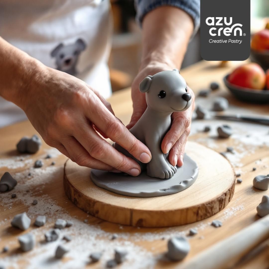 Azucren, rolfondant, rolfondant grijs, gemakkelijk te gebruiken, glad, flexibel, zacht en buigzaam, perfect voor taartversiering, halal, koosjer, glutenvrij, citroensmaak (250 g) Naty Shop suikerpasta