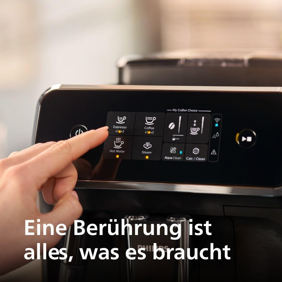 PHILIPS automatische espressomachine 2200 series - 2 koffiespecialiteiten, touch display, klassieke melkopschuimer, keramische molen, matzwart (EP2220/10)