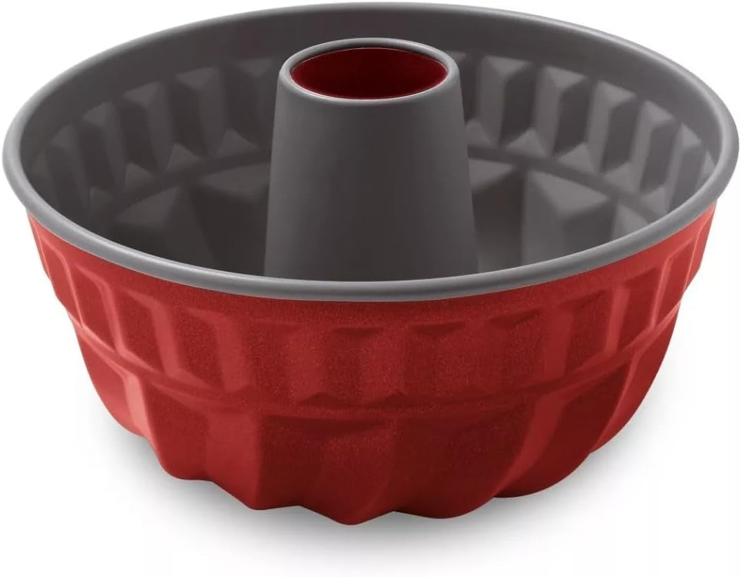 Rossana, Puddingvorm met kegel 23 cm, antiaanbaklaag, kleur rood/grijs, RVS Vormen en bakplaten Naty Shop