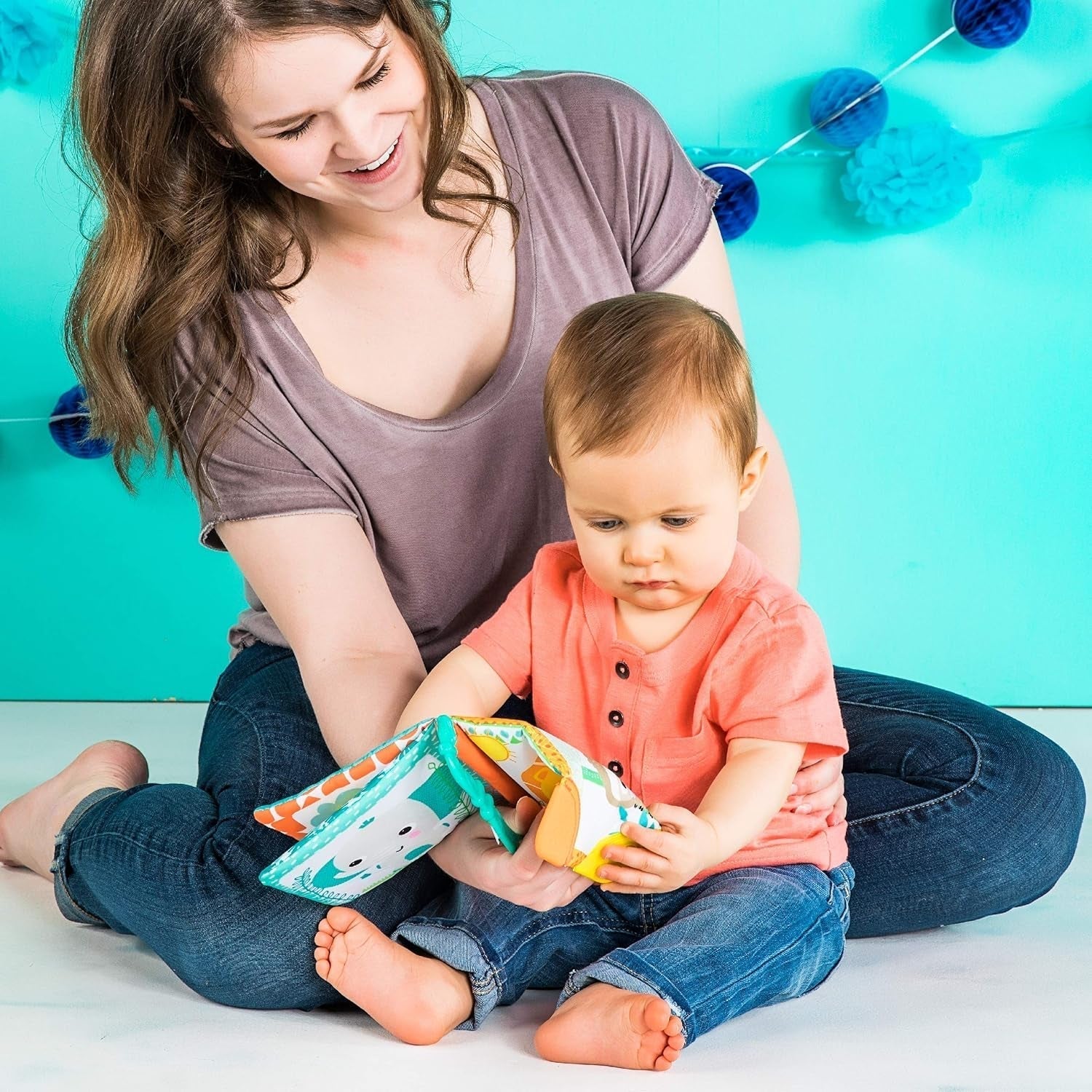 Heldere Starts, Bijten & Lezen, Rammelaar Doek Boek Grijpspeeltje en Stof Dierenprentenboek, Rammelaarboek, Bijtring, Kalmerend Tandvlees, Speelgoed voor baby's en peuters Babyspeelgoed van 3 maanden Naty Shop