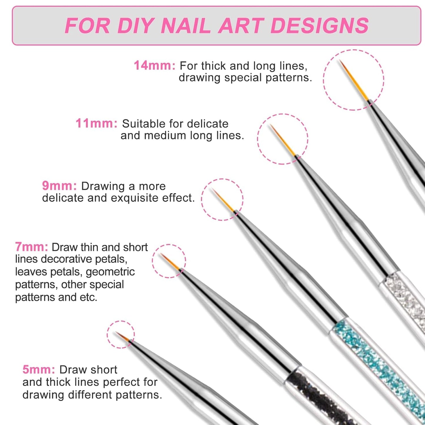 Sullarpek Nail Art Pinsel, 5 Stück Nageldesign Pinsel, Nail Art Dotting Tools, Nail Art Liner-Pinsel, Zum Herstellen Von Nagellack, Punktieren, Feinmalerei, DIY