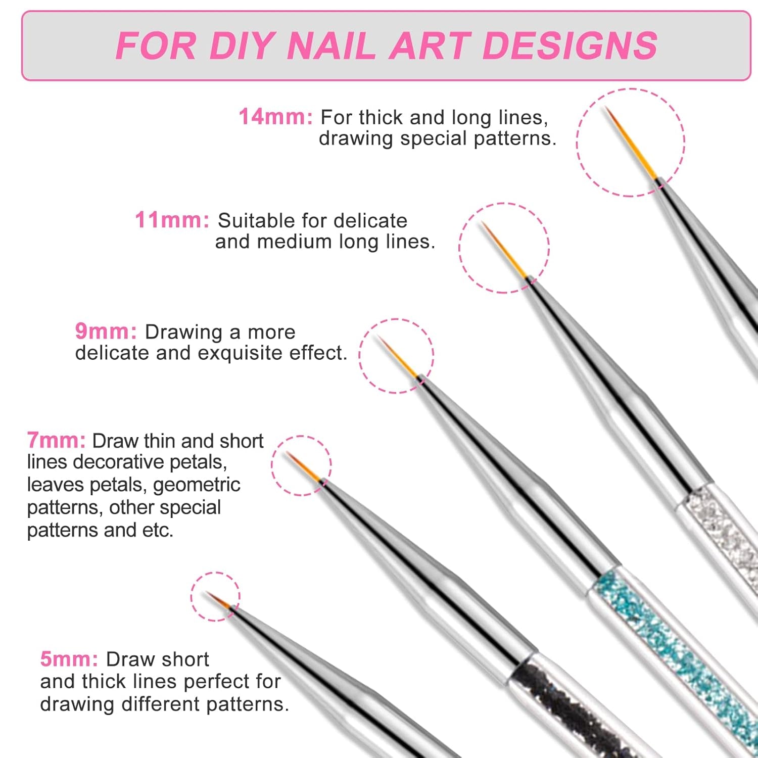 Sullarpek Nail Art Pinsel, 5 Stück Nageldesign Pinsel, Nail Art Dotting Tools, Nail Art Liner-Pinsel, Zum Herstellen Von Nagellack, Punktieren, Feinmalerei, DIY