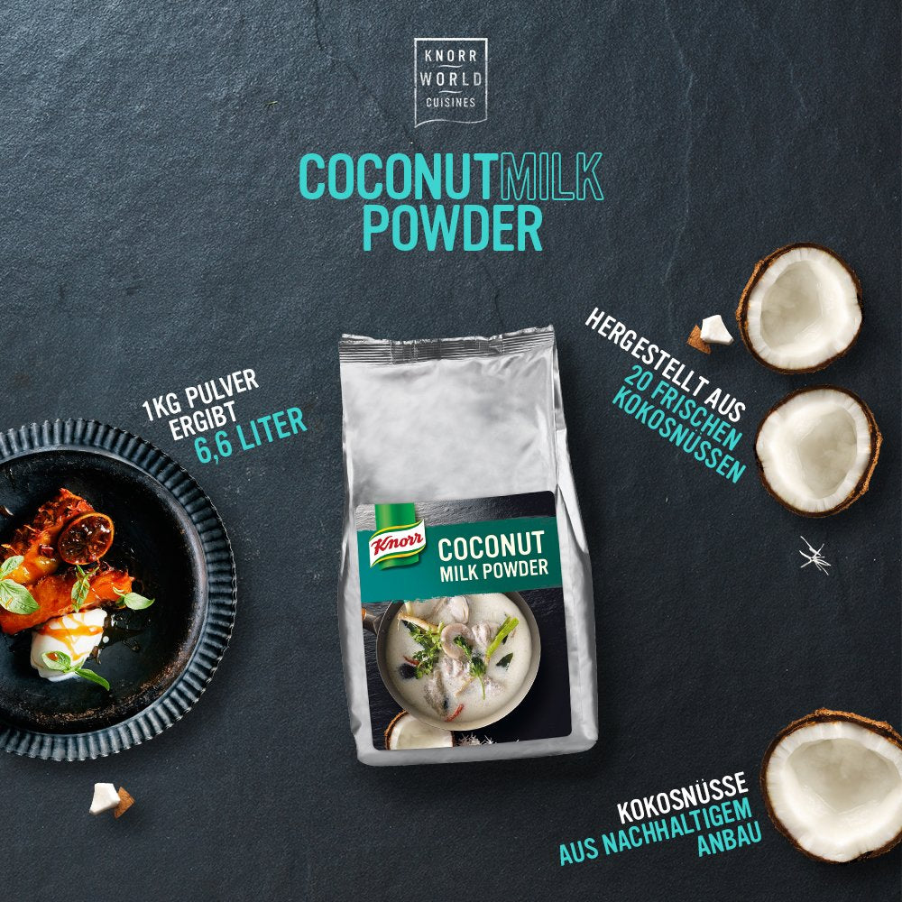 Knorr Kokosmilch Pulver (Melkpoeder aus 20 frischen Kokosnüssen, ergibt 6,6 Liter Kokosmilch) 1er-pakket (1 x 1 kg)