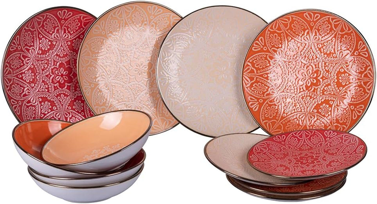 12-delige serviesset van steengoed, 4 bordensets in 4 verschillende designs, Baku Sunset