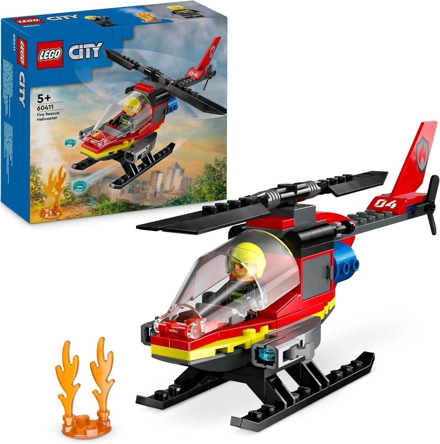 LEGO City Brandweerhelikopter, helikopterspeelgoedset en pilootfiguur, brandweerhelikopter voor een fantasierijke speelervaring, cadeau voor kinderen, jongens en meisjes vanaf 5 jaar 60411 Bouwsets Besuche den LEGO-Store Singur
