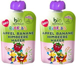biocentral BioKids Fruitpuree Appel Banaan Frambozen Haver | 12 x 90 g | Fruitige snack zonder toegevoegde suiker | Veganistisch (pak van 2)