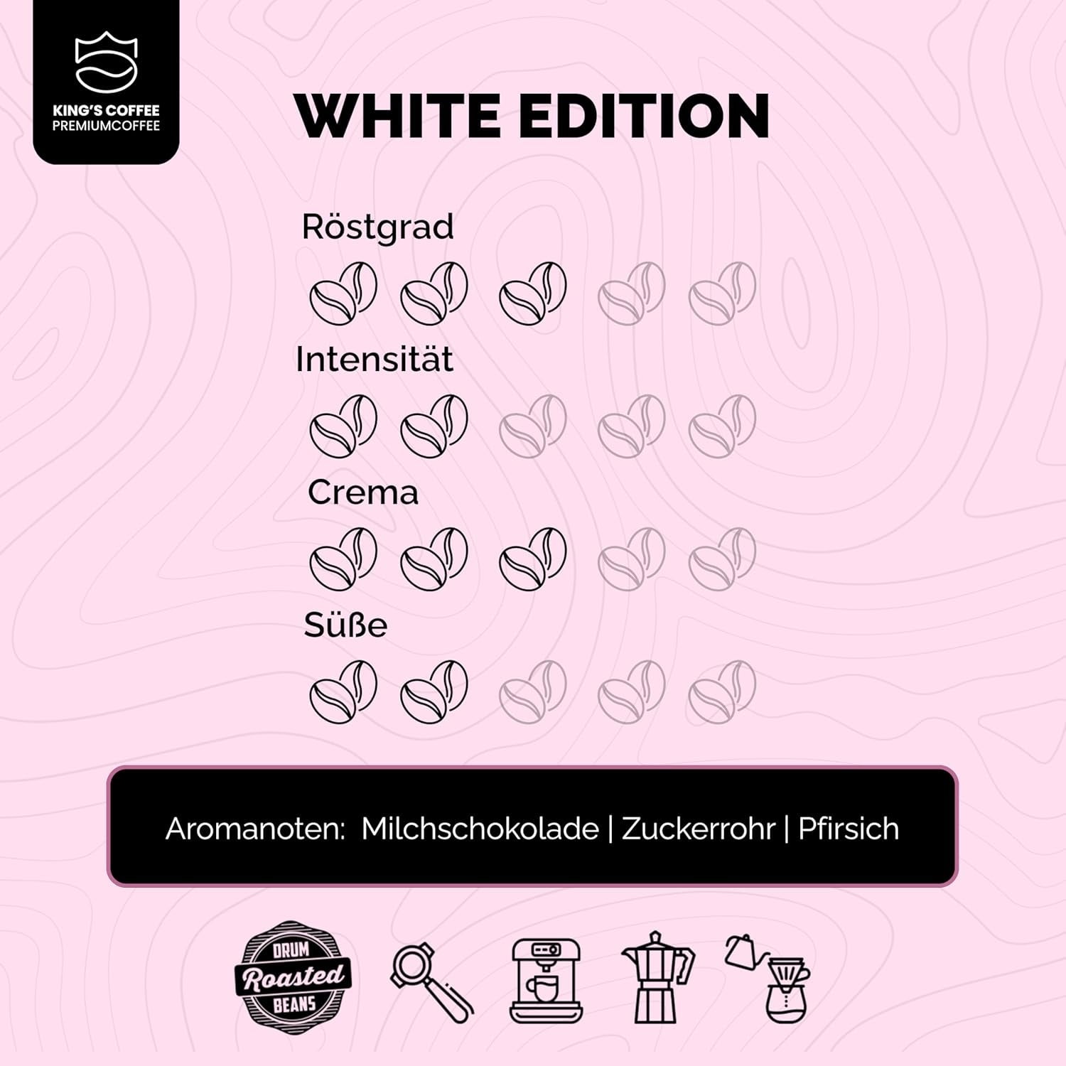 KING'S COFFEE - WHITE EDITION - lichte blend 100% Arabica uit Ethiopië, Mexico, Peru en Tanzania - kleine batching in Italië - hele espressobonen voor portafiltermachines - 1 kg