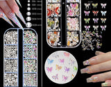 Nail Charms,6 Boxen Gold Silber Nagel Charms 3D Gold Bogen Stern Nail Art Decoratie+6200 Strasssteine ​​Bunt Steine ​​AB Perlen Diamanten,3D Legierung Bow Nail Gems Nagel Deko Für Frauen Nagel (6-A)