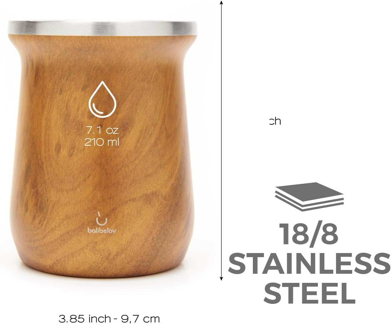Yerba Mate balibetov theeservies (Mate cup) gemaakt van roestvrij staal met bombilla (rietje) voor mate, Gemakkelijk schoon te maken en zeer duurzaam Yerba Mate set (HOUT)